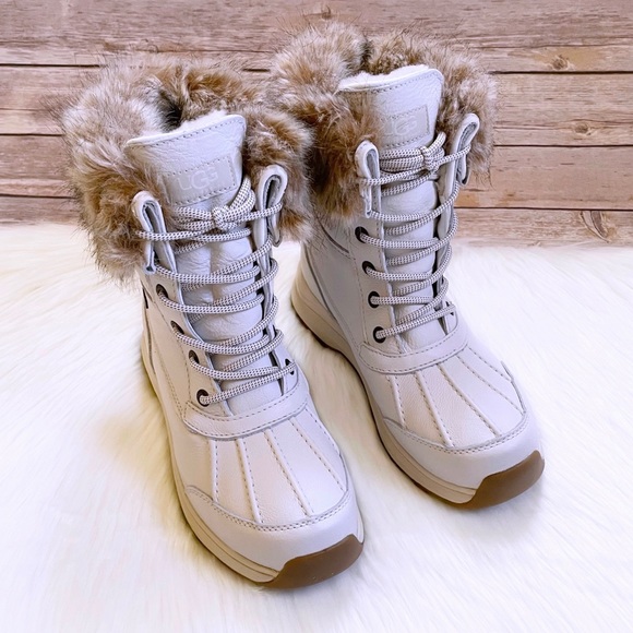 UGG Women’s Adirondack III Tipped Waterproof White Leather Boots - Picture 5 of 10